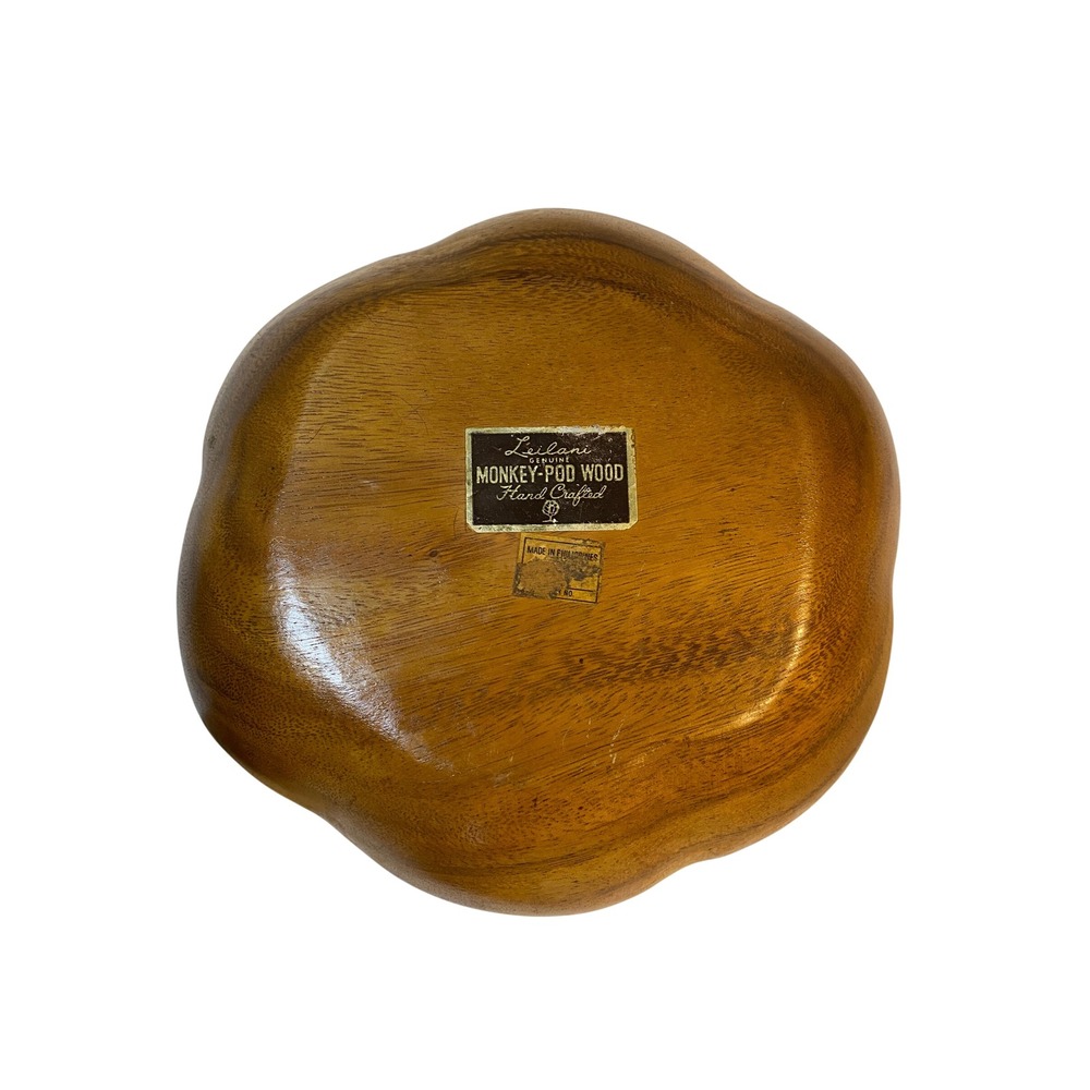 Leilani Vintage Monkey Pod Wood Fruit Bowl Set Hand Crafted MCM Philippines 7 pc - Picture 5 of 6